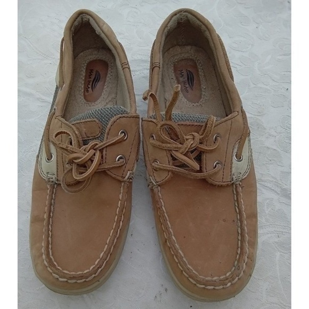 Maui Island Marlin Tan‎ Leather Boat Shoes Mens 7M Nautical Loafers 747032